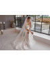 Square Neck Ivory Glitter Lace Wedding Dress With Detachable Train